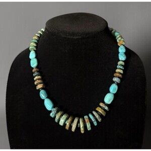 Jay King Mine Finds Chunky Turquoise Disc Nugget Heishi Necklace Sterling Silver